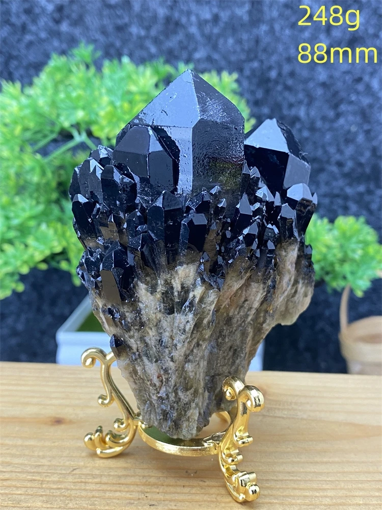 Description Picture 3 of itemNatural Mineral Black Crystal Pineapple Crystal Healing Aura Mineral Specimens Home Decoration Crafts Holiday Gifts + Shelf