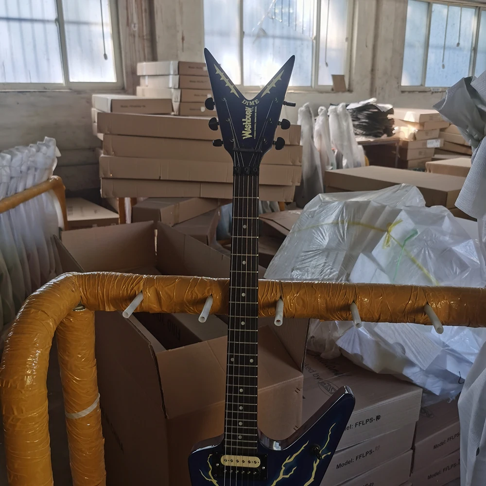 electric guitar WASHBURN DIME Floyd Rose tremolo lightning inlay blue front face in stock