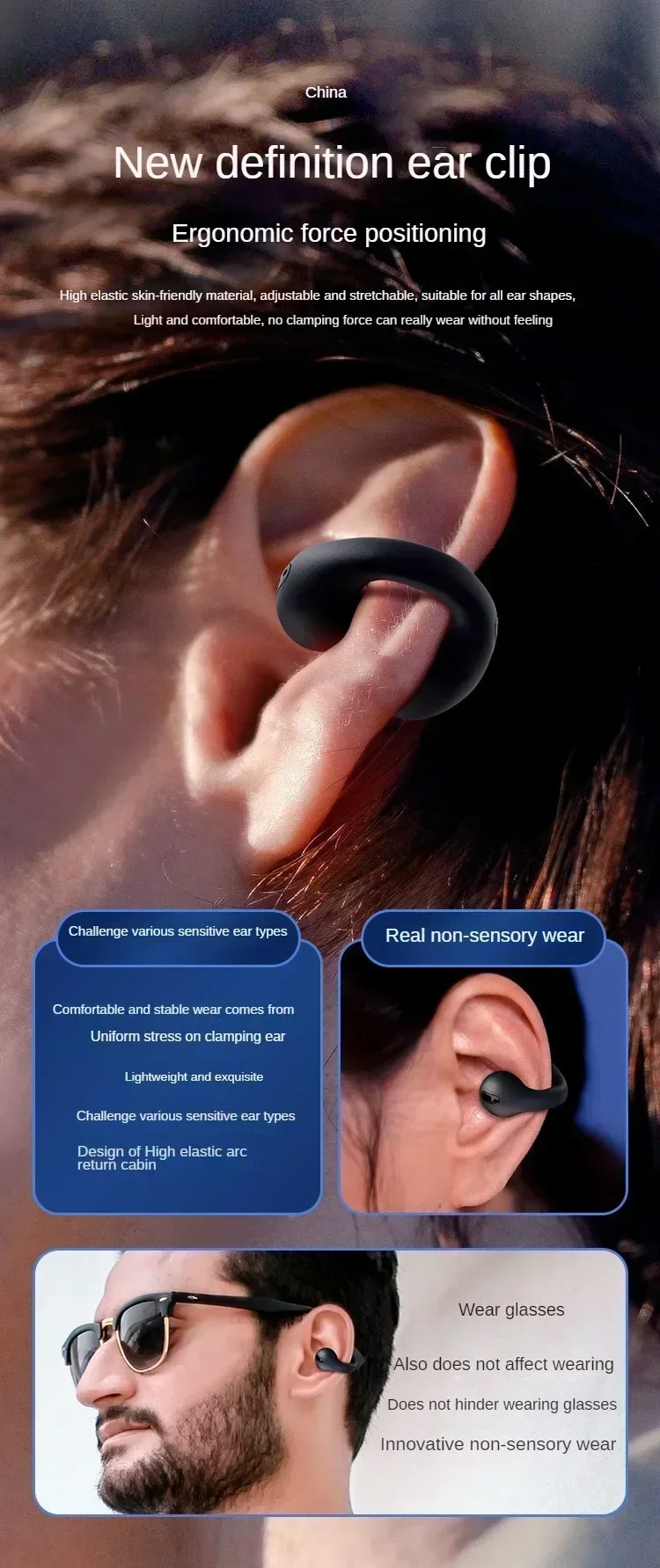 Description Picture 5 of itemNEW Bluetooth 5.3 Wireless Bone Conduction Headphones T75 Clip Ear Music Noise Canceling Headset HD Call Sports Gaming Earphone