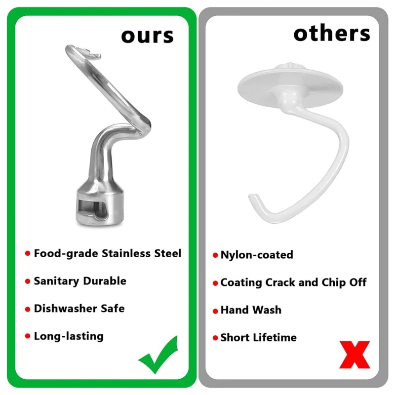 Dough Hook Stainless Steel Attachment Stand Mixer Mixing Head Spiral Accessories Dough Mixer Replacement for K45SS KSM75
