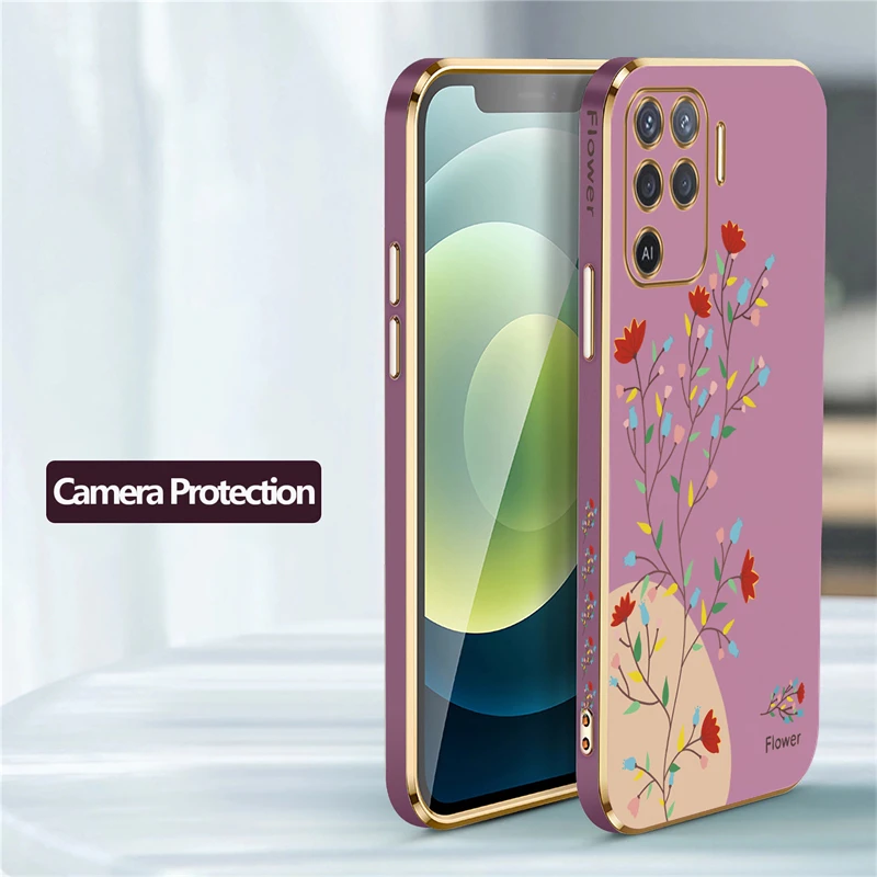 Elegant Plating Pattern Silicone Case with Soft Flower Design and Lens Protection Cover