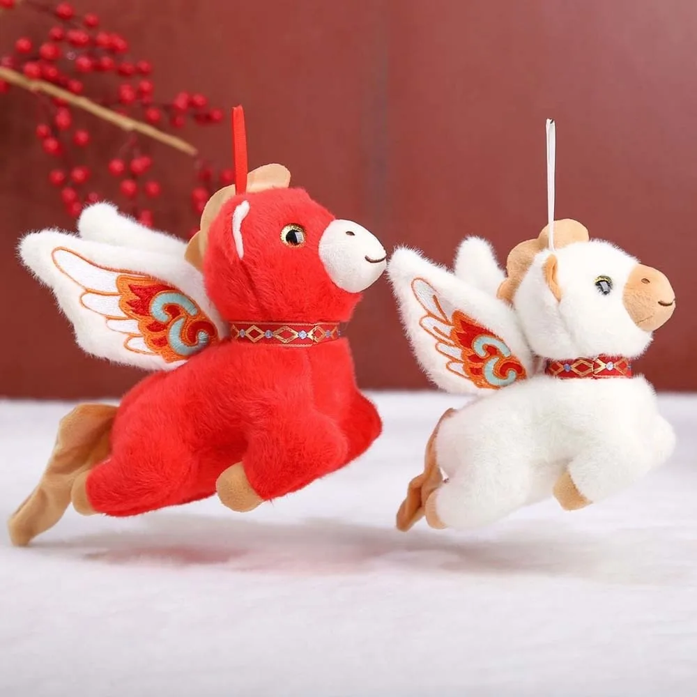 Cute Chinese Zodiac Horse Doll Embroidery Polyester Horse Year Mascot Keychain Blessing Cartoon Lucky Horse Doll Pendant