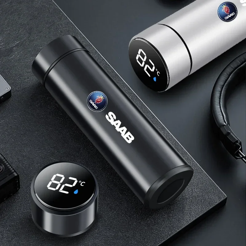 Tazza Per Acqua Sottovuoto In Acciaio Inossidabile Da 500Ml Tazza Per Display Della Temperatura Del Thermos Per Auto Per Saab 9-3 93 9-5 9 3 900 9000 