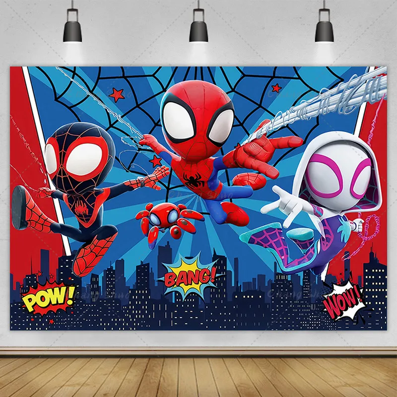 Disney Super Hero Photography Backdrop Kids Birthday Cartoon Photo Background Spidey and His Amazing Friends Photo Booth Props Birthday Party Supplies