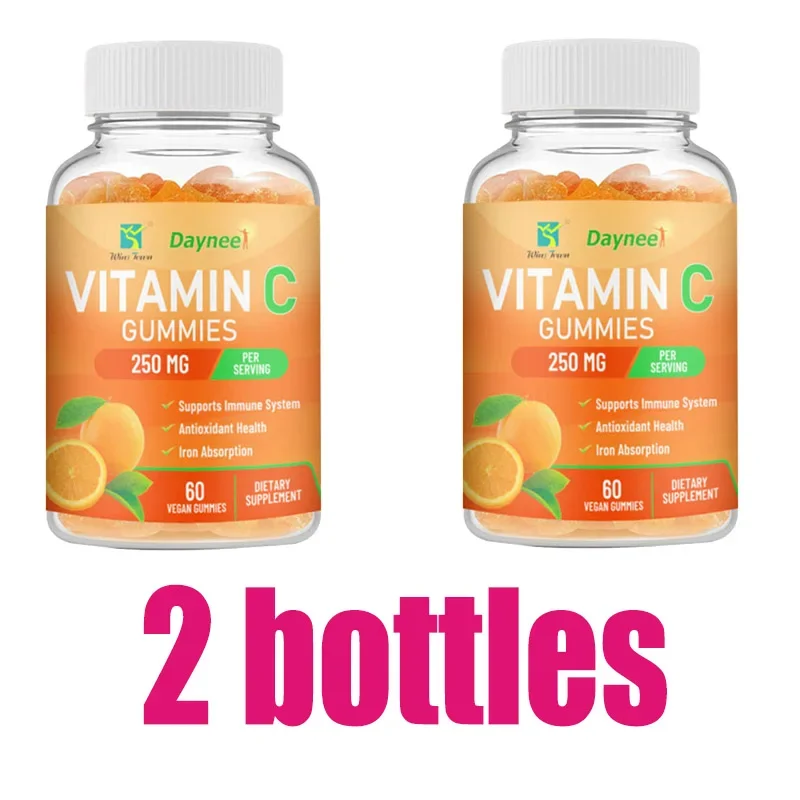 

2 bottles of vitamin C gummies orange flavor low sucrose no burden vegetarianism for nutritional supplementation
