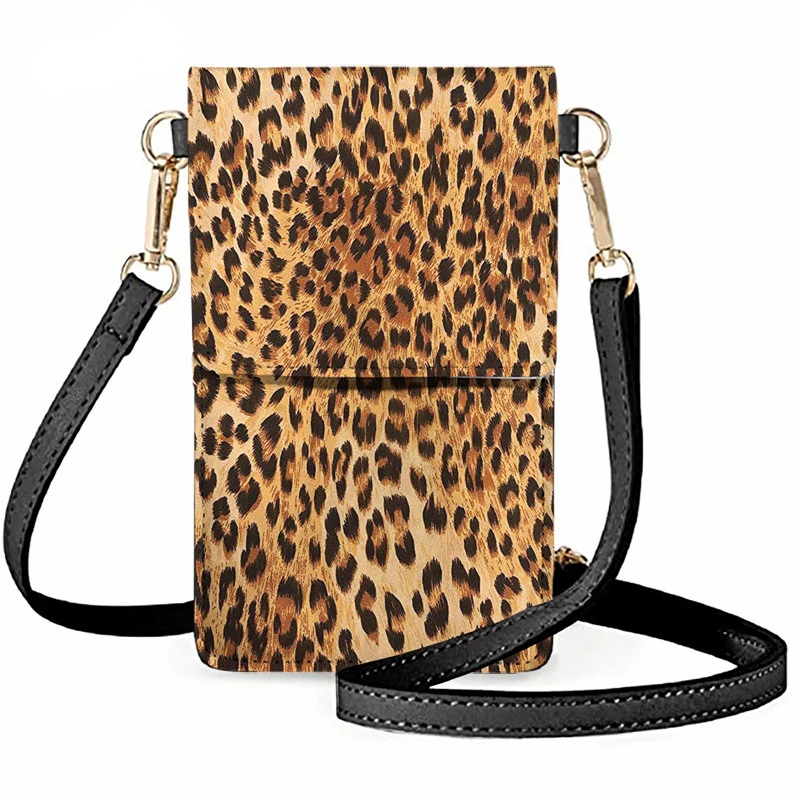 

Custom Design Portable Phone Purse Leather Mini Crossbody Bag Leopard Pattern Multifunctional Touch Screen Mobile