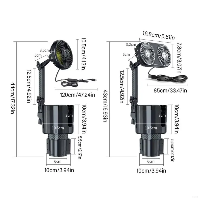 X13B Car Cup Holder USB Car Fan 2 in 1 Adjust Speed 360 degree Rotating Fan