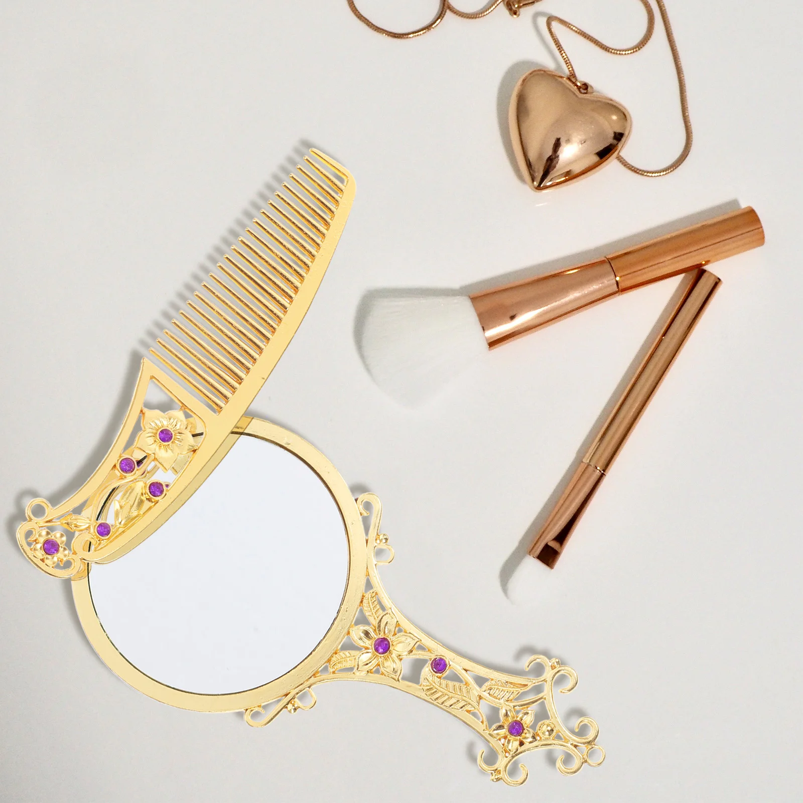 

Makeup Mirror Handheld Vintage Comb Handset Metal Retro Vanity Rusticpocket Mirrors Portable Foldable Compactand Mini Mirror