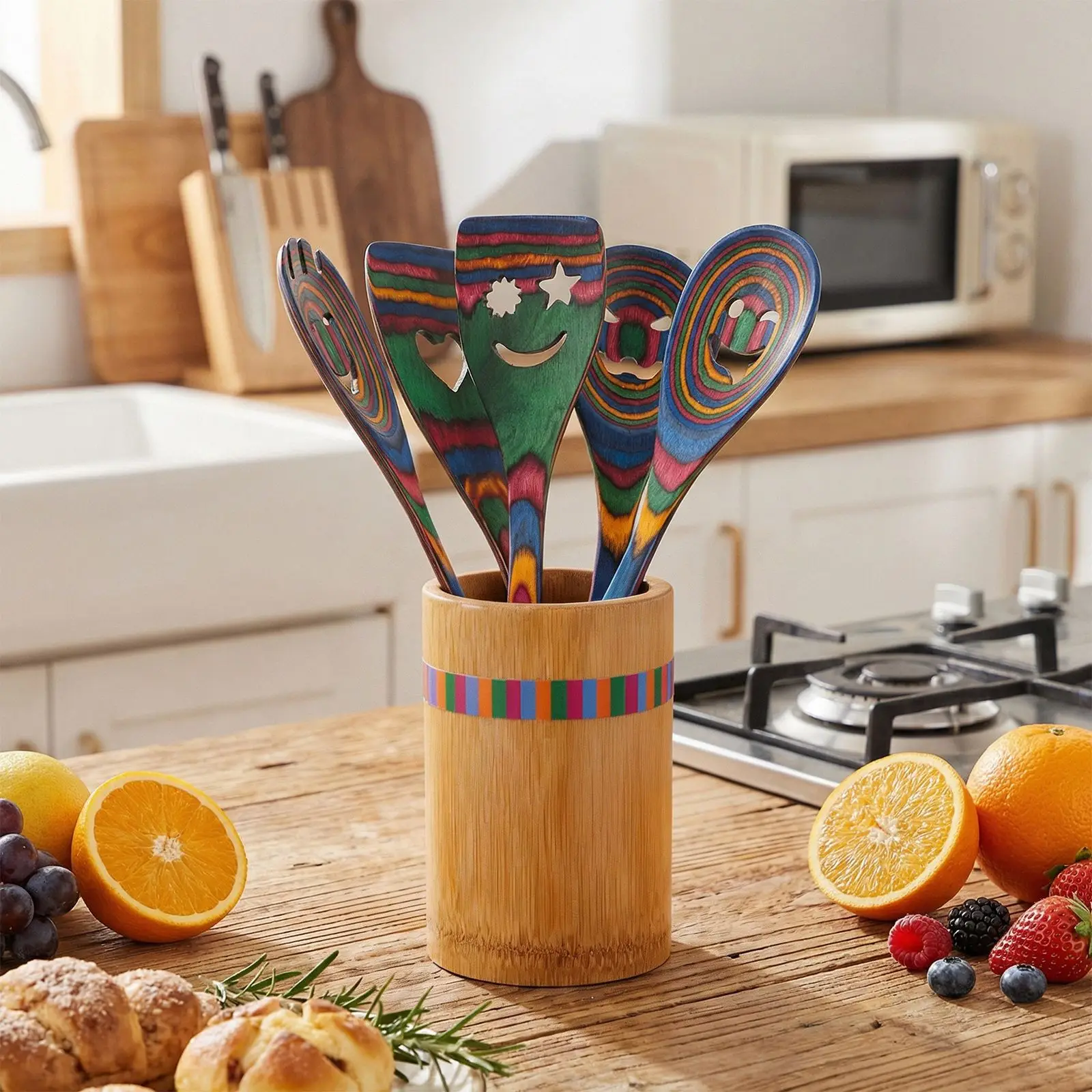 6-Piece Colorful Pakkawood Cooking Spoon Set 6