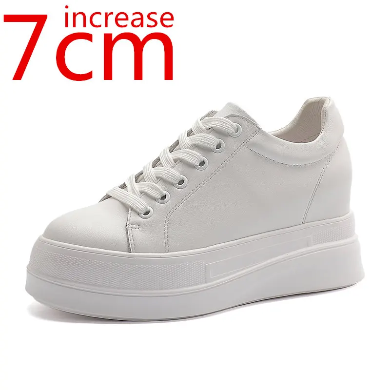 

Sports Small White Shoes Spring New Style Women's Shoes Increase 7cm Cow Leather Sponge Shoes Invisible Heightening Casual Shoes