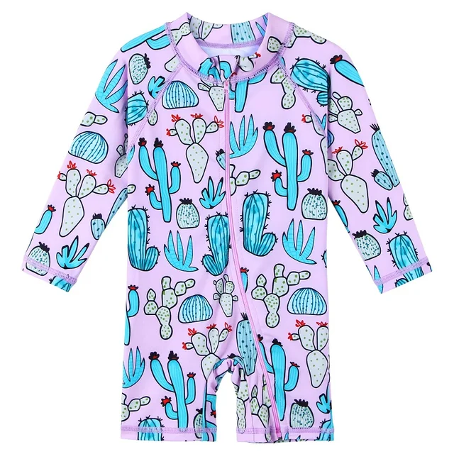 BAOHULU UPF50+ Print Baby Girl Swimsuit Long Sleeve Kids Swimwear One Piece Toddler Infant Bathing Suit for Girls Boys Children S297 PinkCactus
