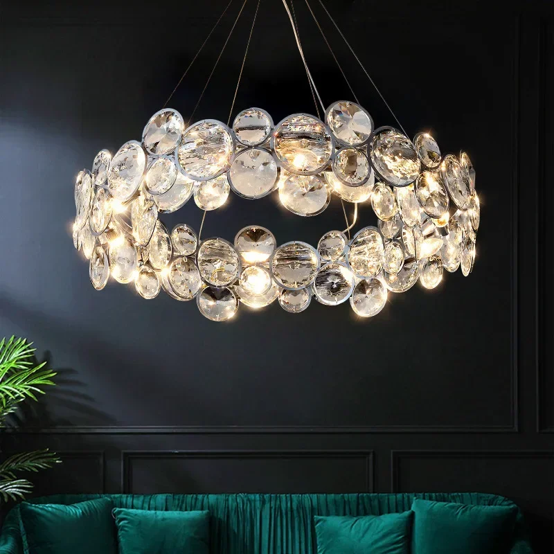 

Ring Light Luxury Crystal Chandelier Creative Atmosphere High-end Modern Villa Living Room Bedroom Indoor Decor Lighting Lamps