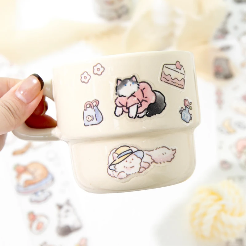 50mm * 2m 행운의 고양이 시리즈 귀여운 플래시 샌드 다이 커팅 테이프 DIY 다이어리 폰 케이스 미적 스크랩북 스티커