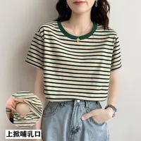 Maternity Clothes For Women Breastfeeding Tops Summer Short Sleeve Striped Splicing Pregnant T-Shirts Casual Nursing Clothing 1
