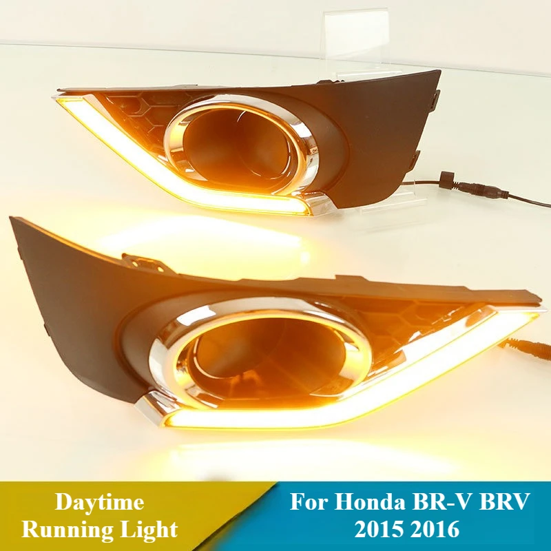 For Honda BR-V BRV 2015 2016 2Pc LED Daytime Running Light DRL Yellow Turn Signal 12V Daylight Front Bumper Fog Lamp Accessories detail image 4