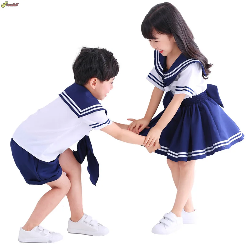 Japanese Anime Navy Sailor Costume Uniform Blue for Girls Boys Halloween Party School Fancy Dress Bow Tie 4