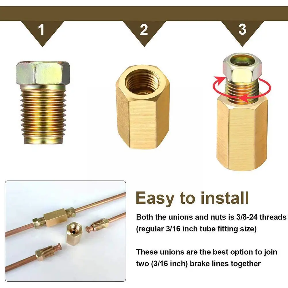 Brake Fittings Brass Inverted Pipeline Accessories Union Unions 4 Flare Car 8 Nuts Fitting Tool Connector Compression Adapt Q3H9