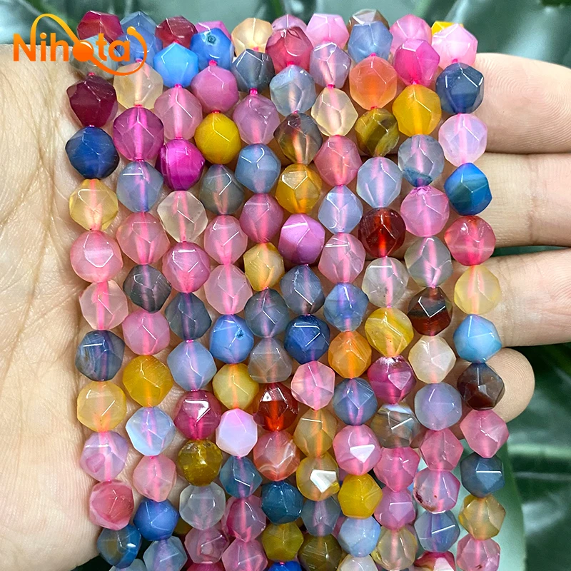 

Natural Stone Faceted Mixed Color Agates Loose Spacer Beads 15" Strand 8mm Diy Bracelet Accessories Handmade for Making Jewelry