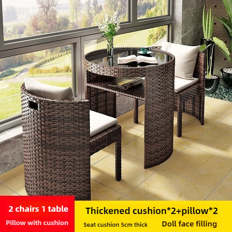 Balcony courtyard leisure table and chair combination rattan chair three piece set tea imitation rattan tea table