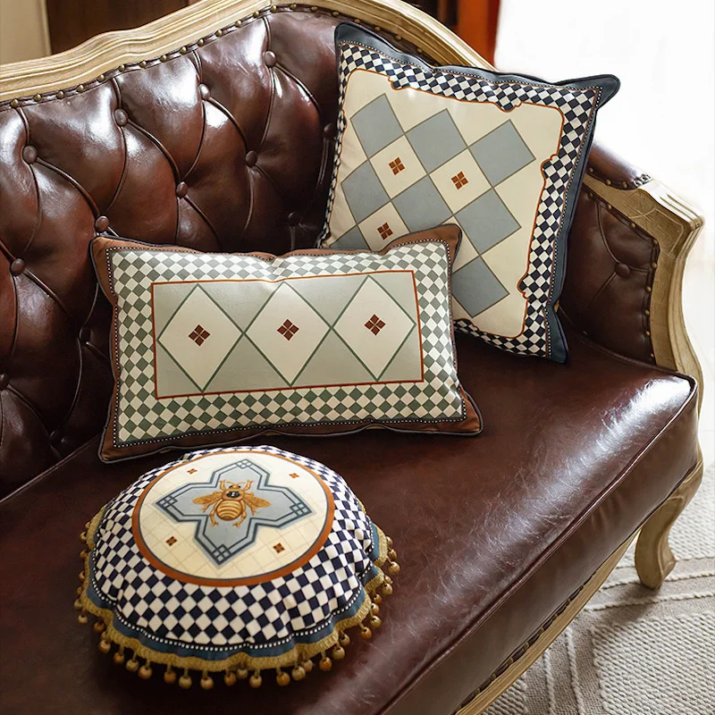 

Retro Bee Cushion Cover Decorative Pillow Case Luxury American Style Classical Check Art Home Sofa Bed Coussin