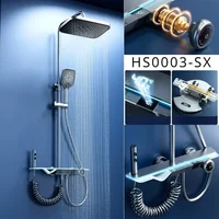 Bathroom Shower Set Smart Digital Display Thermostatic Four Function Piano Key Wall Mount Grey Luxury  Faucet System New 6