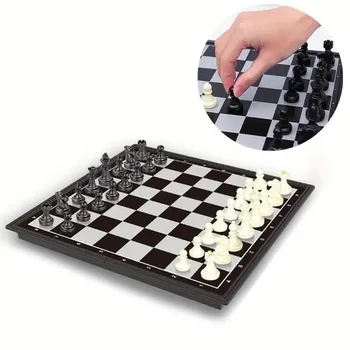 1 boîte de jeu d'échecs International magnétique pliable avec jeu de société en échiquier en plastique, jeu de table idéal pour la réunion de famille 1