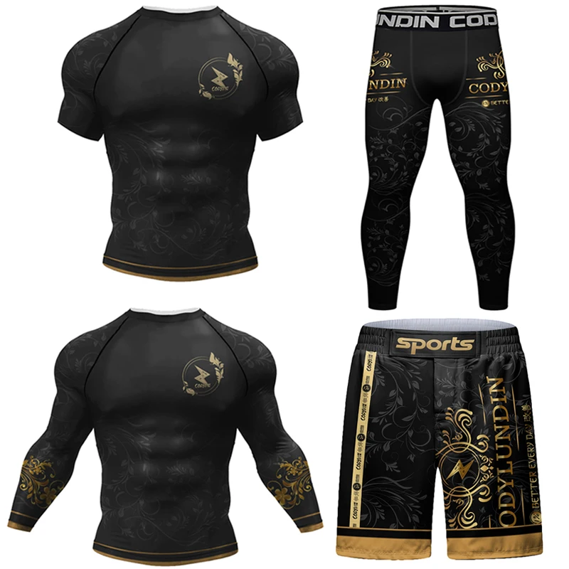 MMA Boxing Rashguard T Shirts Pants Suit Men's Jiu Jitsu BJJ Boxing Jerseys MMA Compression T-Shirts Muay Thai Shorts Sportsuit sports apparel mens t shirt