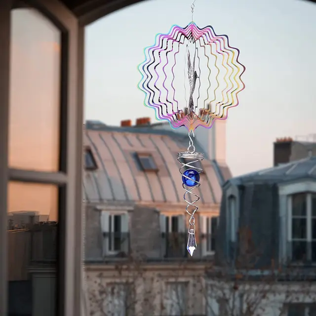 3D -S Szélű Fonó Rozsdamentes Acél Nap Pillangó Forgó Szél Harangja Beltéri Kültéri Szobrok Kézműves Díszek Függő Művészeti Udvar