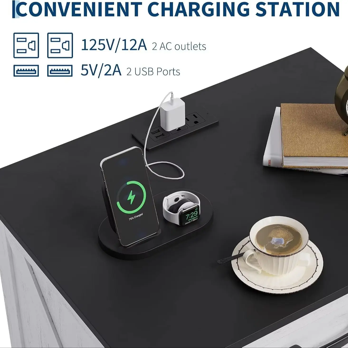 Farmhouse Nightstand with Charging Station 3 Drawer White Bedside Table with 2 AC Outlets and 2 USB Ports Storage Cabinet End Table for Bedroom Living Room Small Space 6 Farmhouse Nightstand with Charging Station 3 Drawer White Bedside Table with 2 AC Outlets and 2 USB Ports Storage Cabinet End Table for Bedroom Living Room Small Space 6