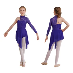 Girls' One Shoulder Lace Dance Dress with Asymmetric Split - 14 (Purple)