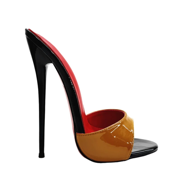 16cm Lacquered Heel Peep Toe Mules Sexy Stiletto Slippers Multicolor Patent Leather Handmade Slippers Extreme Summer High Heels 2