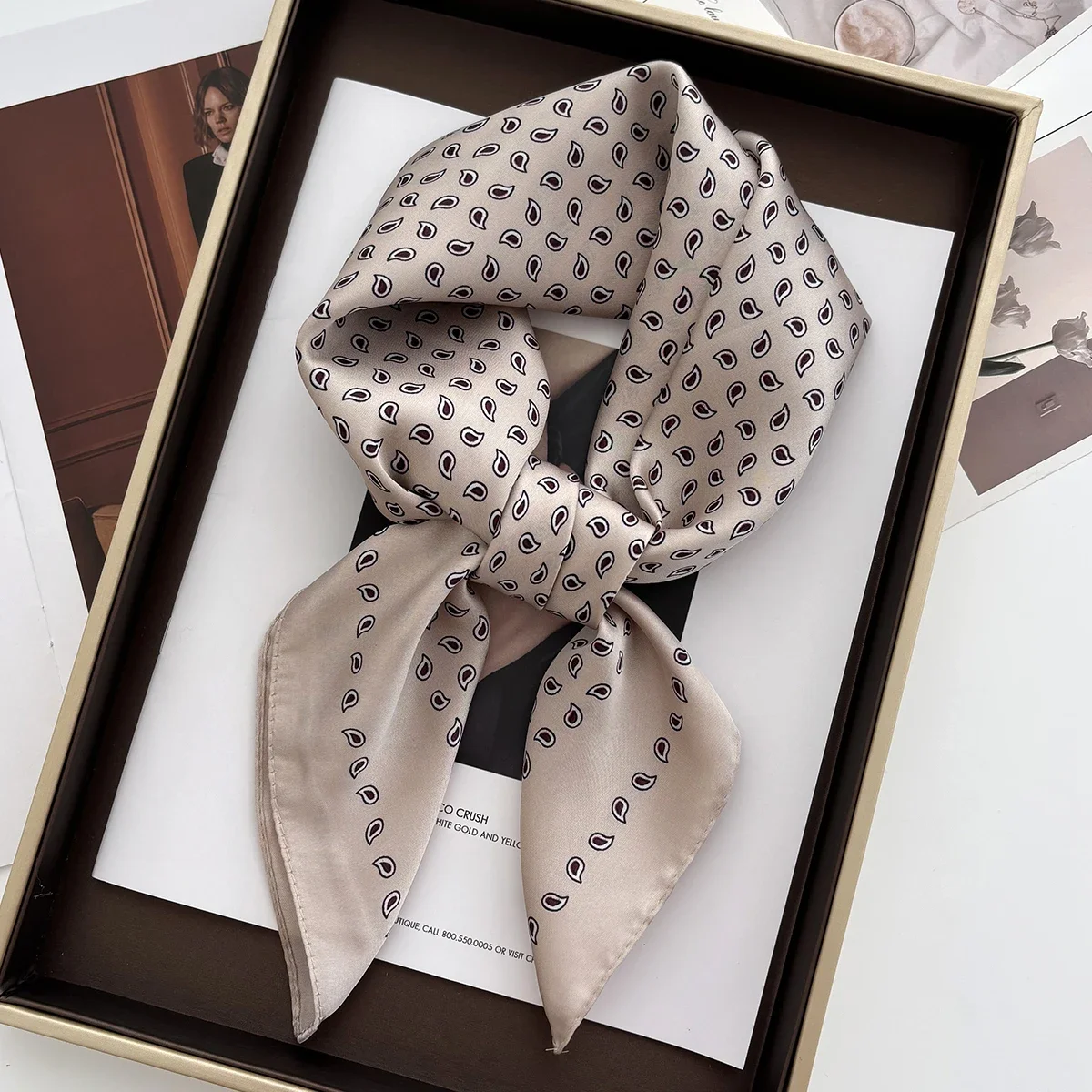 Women's Square Scarf Soft Satin Floral Print Wrap Foulard Neckerchief Bandannas Hair Skinny Tie Hijab Shawls - 3