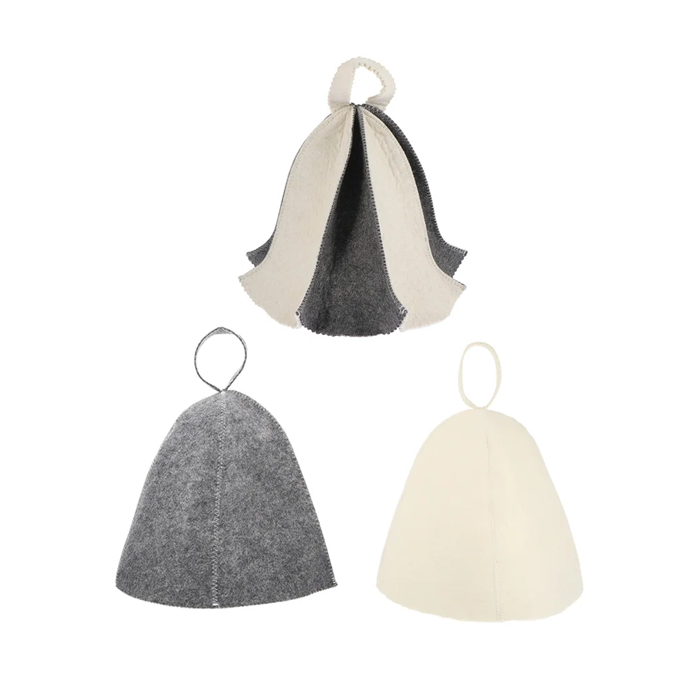 

3 Pcs Felt Shower Cap Reusable Sauna Hat Thickened Stylish Mens Fleece Bath Hats Caps Comfortable Large