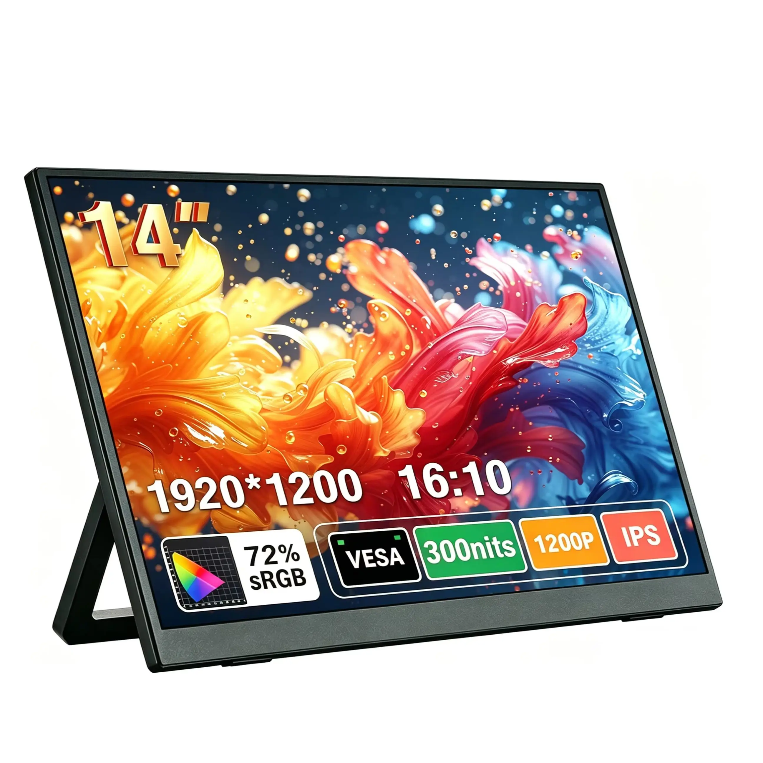 AHXJKA 14인치 휴대용 모니터 60HZ 1920*1200P IPS 타입-C 미니 HDMI 지원, 휴대폰, 노트북, XBox, PS4/5, Mac, PC, PS, 스테이션 TV 연결 가능