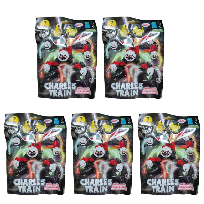 5pcs Random Spider Train Cartoon Monster Steam Trains Moc Game Building Blocks Choo-Choo Charles HorrorsBricks Toys for Children 3