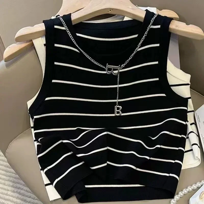 2025 New Striped Stretch Vest Basic Versatile Short Top Women’s Clothing Best Sellers In Women's Clothing
