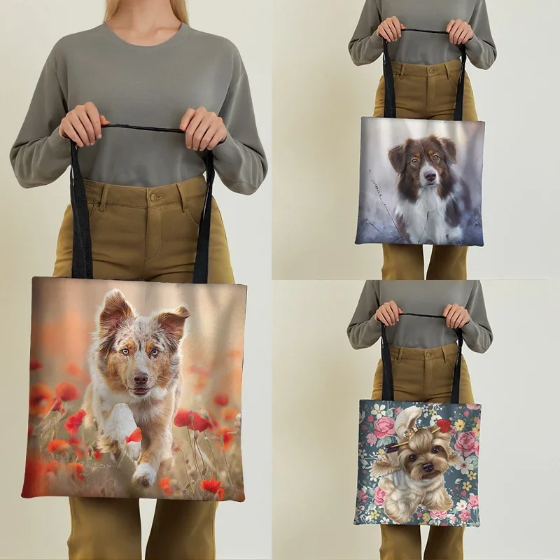 

Cute Dog with Landscape Printting Shoulder Bag Women Portable Large Capacity Shopping Bags Girl Casual Handle Bags for Travel