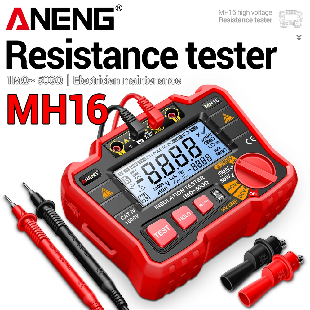 ANENG MH16 Megohmmeter Ohm Tester Digital Megometro Insulation Earth High Voltage Resistance Meter Megohmmeter Tester Tool