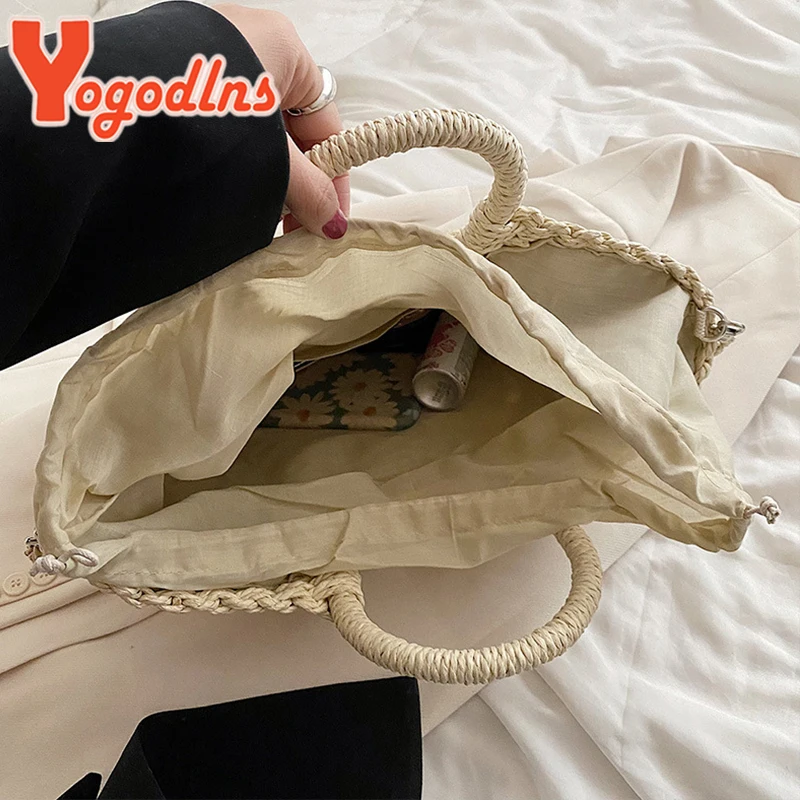 Summer Woven Straw Bag Women Rattan Handmade Handbag New Trendy Shoulder Bag Travel Beach Bags Kintted Handle Bag Totes