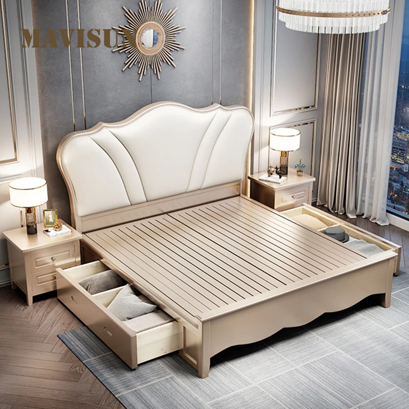 Luxury Bed 2 People Queen Bedframe With Headboard Bedroom Furniture Wood  Double Beds With Bedside Table And Drawers Muebles Lit - AliExpress