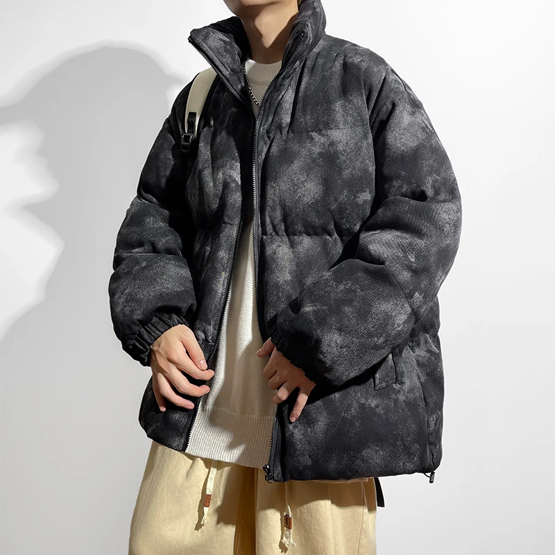 

Winter Men Fashion Plain Color Parkas Cotton Padding Coats Couple Thicken Parka Jackets Casual Stand Collar Warm Men Jacket 3XL