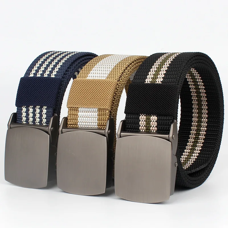 

Nylon Automatic Buckle Men Belt Outdoor Tooling Jeans Solid Color Canvas Waistband High Quality Tactical Belt for Men