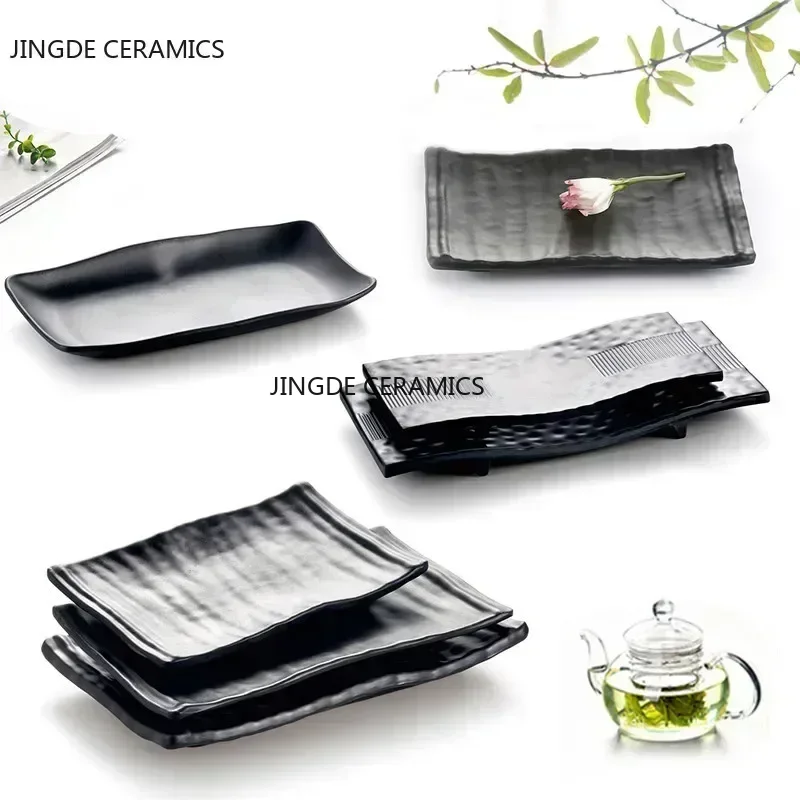 Black Scrub Striped Barbecue Meat Sushi Plate Melamine Kitchen Cutlery Korean Cuisine Saury Fruit Dessert Sushi Storage Plate dining dish