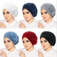 Muslim Hat Women's Lace Flower Stretch Hat Middle East Solid Color Hijabs Head Wrap Hair Loss Chemo Hat
