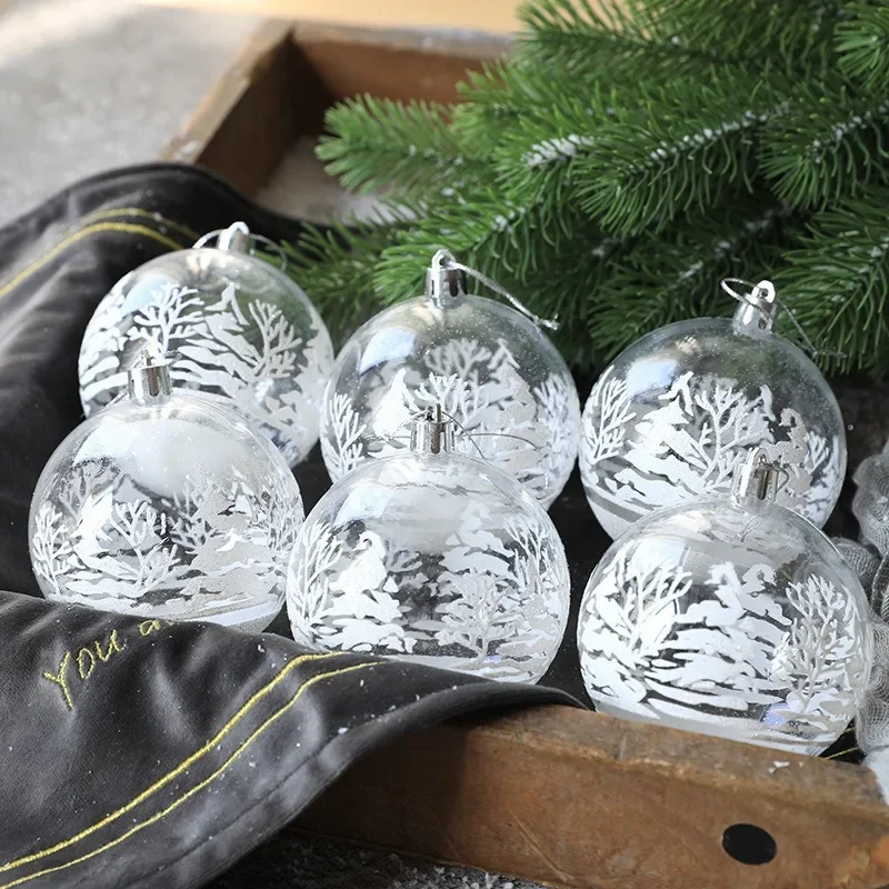 Christmas Ball Christmas Tree Decoration Window Display Transparent Ball Pendant Painted Decorations 6PCS/box 6cm