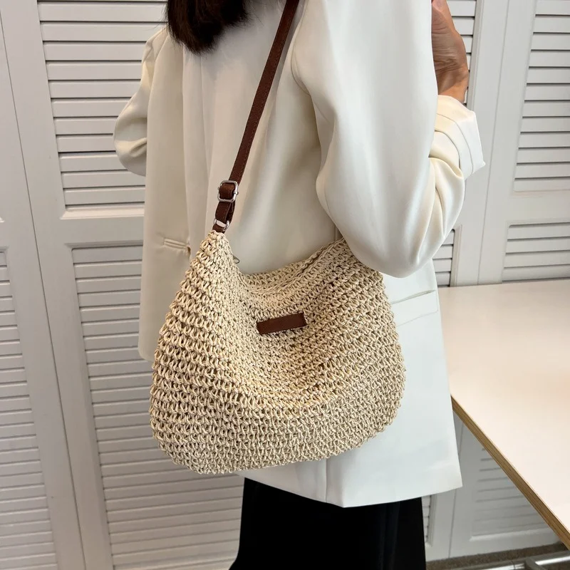 

Straw Knitted Purses and Handbags Women Shoulder Bags Straw Woven Side Bag for Ladies Woman Handbag Beach Bag