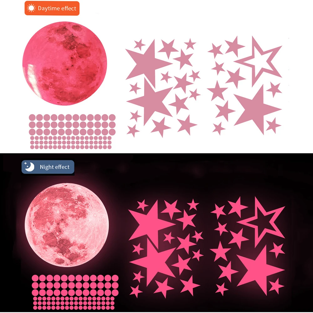 Description Picture 3 of itemLuminous Moon Stars Kids Room Wall Sticker Baby Nursery Home Decor Wall Sticker Glow in the Dark Bedroom Ceiling Glow Sticker