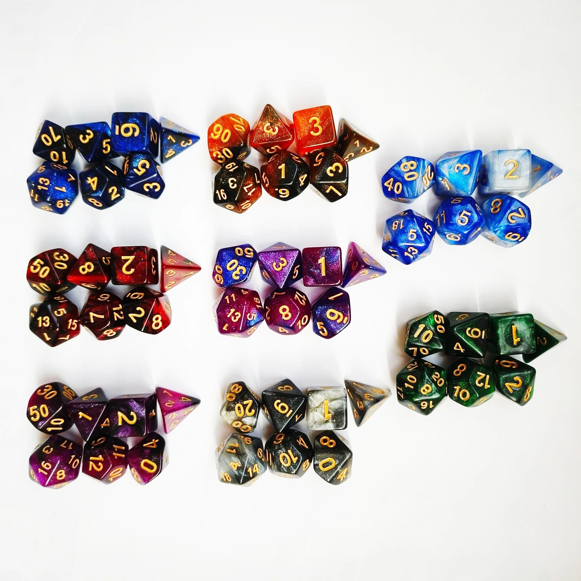 Mixed Color Glitter Dnd Dice 7-Piece Set D4 D6 D8 D10 D10% D12 D20 for Rpg Role Playing Game Math Teaching game dice dice set acrylic dice