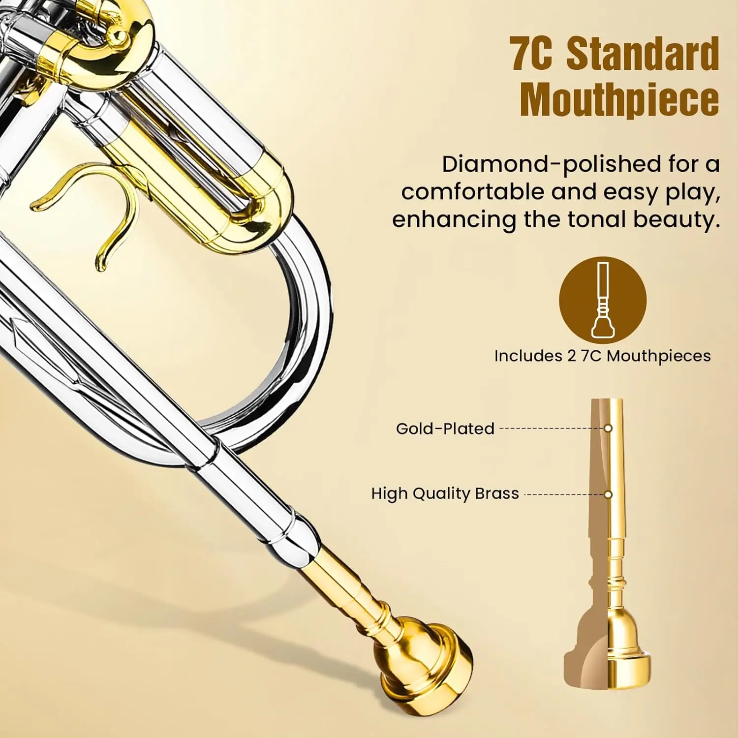 Trumpet Instrument Set for Beginner, Bb Standard Student Trumpet with Hard Case, Brass Instruments with Trumpets Cleaning