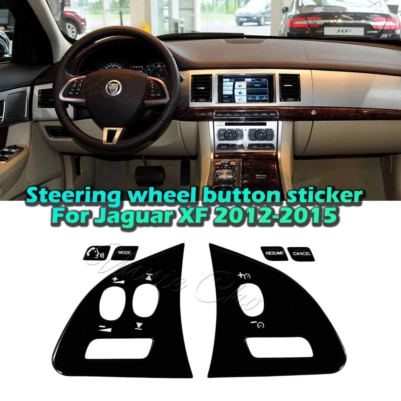 Jaguar XF 스티어링 휠 버튼 용 블랙 인테리어 커버 Jaguar XF 부품 용 수리 스티커 업그레이드 2014 2015 자동..